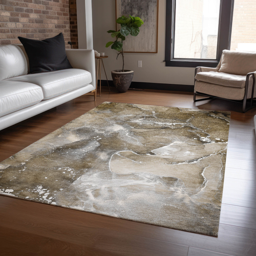 3' X 5' Brown and Gray Abstract Washable Non Skid Indoor Outdoor Area Rug
