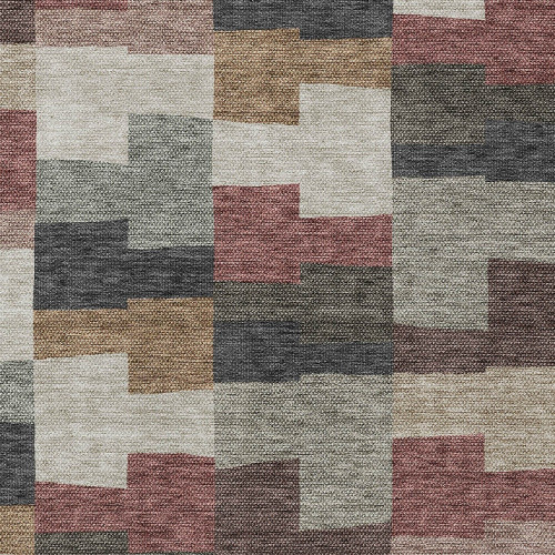 3' X 5' Orange Copper And Charcoal Geometric Washable Indoor Outdoor Area Rug