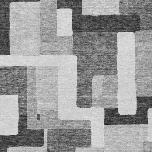5' X 8' Silver Ivory And Charcoal Geometric Washable Indoor Outdoor Area Rug