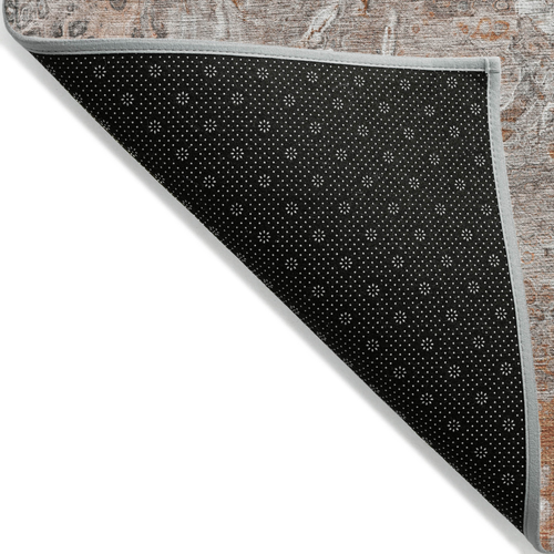 5' X 8' Terra Cotta Copper And Gray Abstract Washable Indoor Outdoor Area Rug