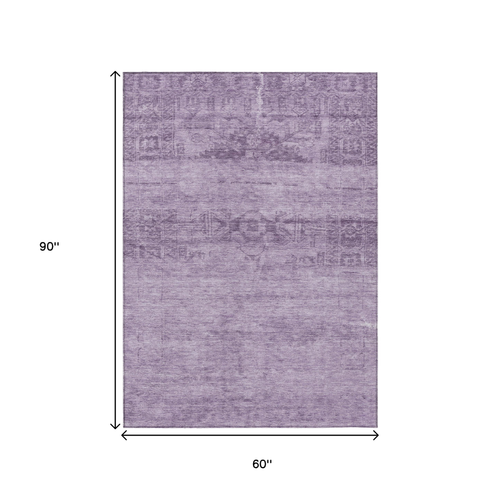 5' X 8' Plum And Purple Medallion Washable Indoor Outdoor Area Rug