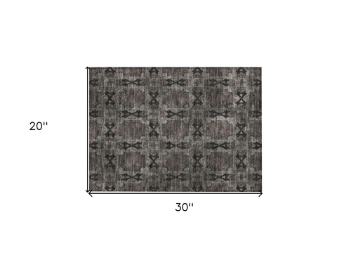 2' X 3' Gray and Black Floral Medallion Washable Non Skid Indoor Outdoor Area Rug