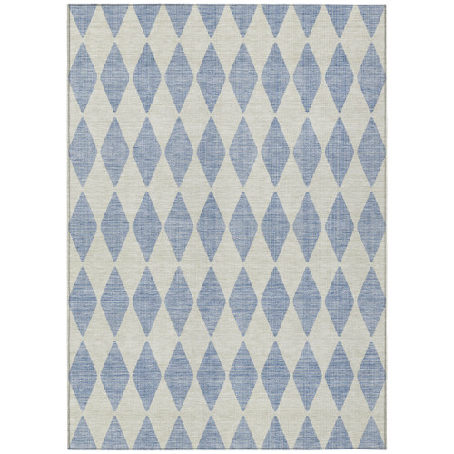 5' X 8' Sky Blue And Ivory Geometric Washable Indoor Outdoor Area Rug