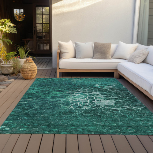 3' X 5' Teal Blue Aqua And Turquoise Abstract Washable Indoor Outdoor Area Rug
