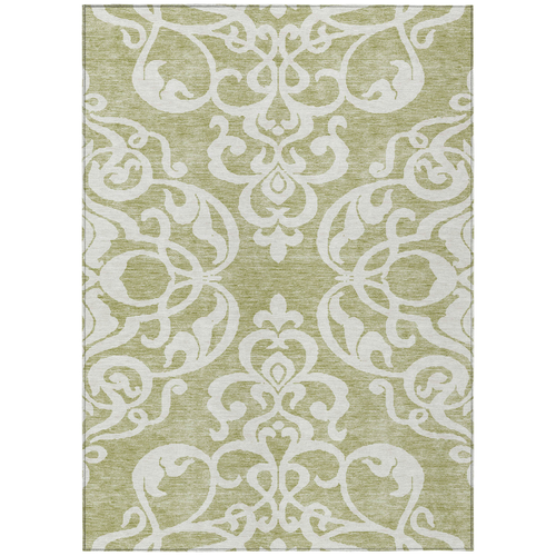 5' X 8' Sage And Ivory Damask Washable Indoor Outdoor Area Rug