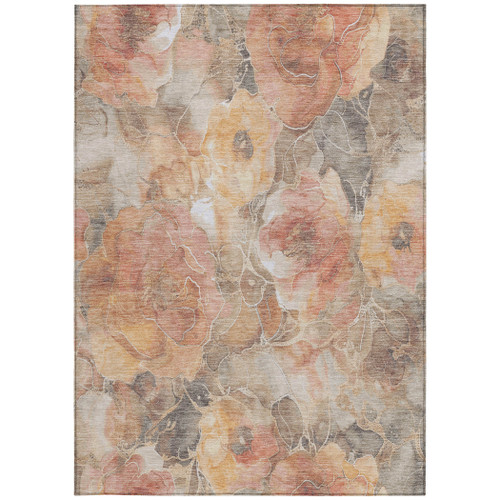 3' X 5' Peach And Gray Floral Washable Indoor Outdoor Area Rug
