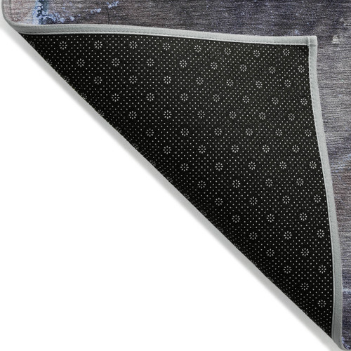 8' Runner Navy Blue Abstract Washable Non Skid Indoor Outdoor Runner Rug