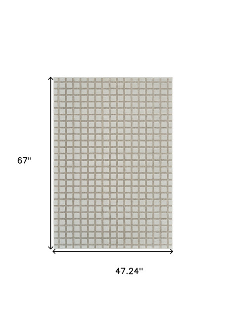 4' X 6' Cream and Beige Geometric Distressed Indoor Outdoor Area Rug