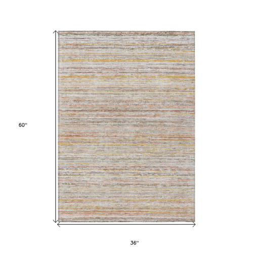 3' X 5' Terra Cotta Striped Washable Indoor Outdoor Area Rug