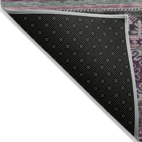 5' X 8' Purple Plum And Gray Tribal Washable Indoor Outdoor Area Rug