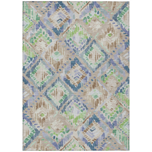 3' X 5' Beige Blue And Green Geometric Washable Indoor Outdoor Area Rug
