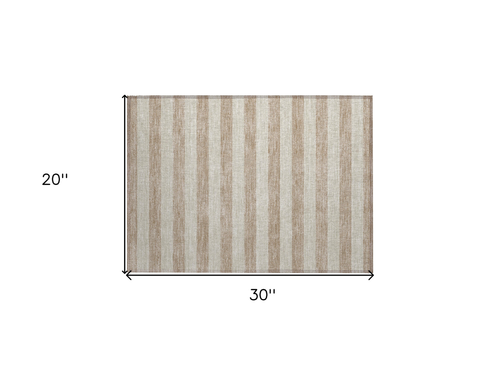 2' X 3' Beige Striped Washable Non Skid Indoor Outdoor Area Rug