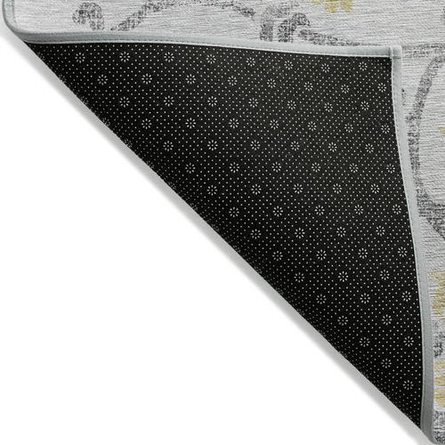 3' X 5' Silver Gray And Gold Floral Washable Indoor Outdoor Area Rug
