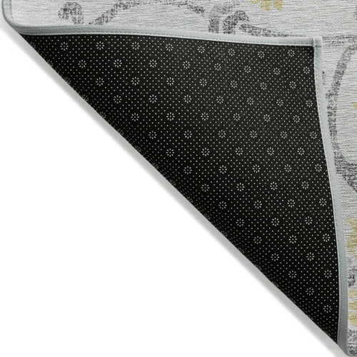 3' X 5' Silver Gray And Gold Floral Washable Indoor Outdoor Area Rug