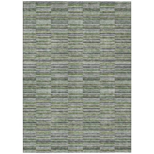 5' X 8' Olive Green And Gray Striped Washable Indoor Outdoor Area Rug