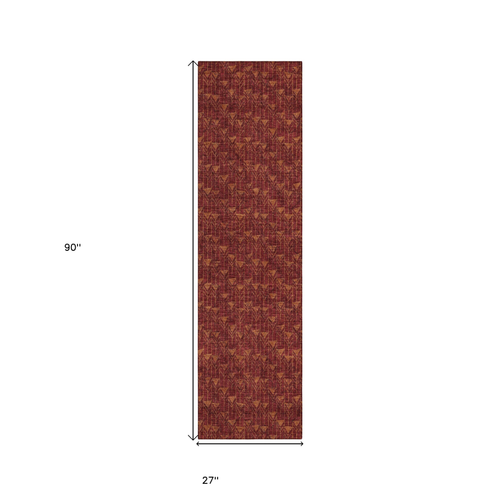 8' Runner Burgundy Geometric Washable Non Skid Indoor Outdoor Runner Rug