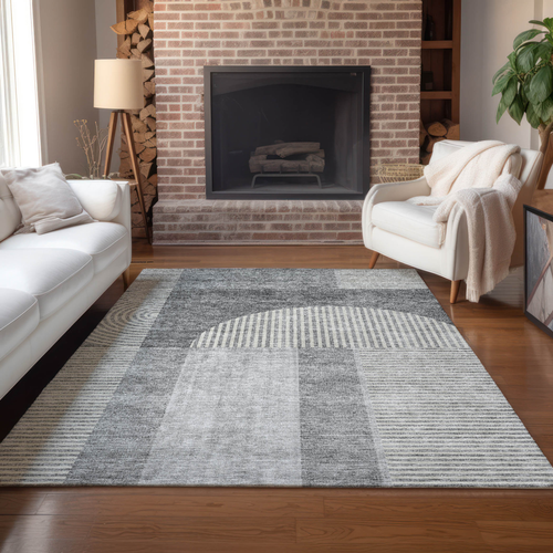 3' X 5' Gray Silver And Charcoal Geometric Washable Indoor Outdoor Area Rug