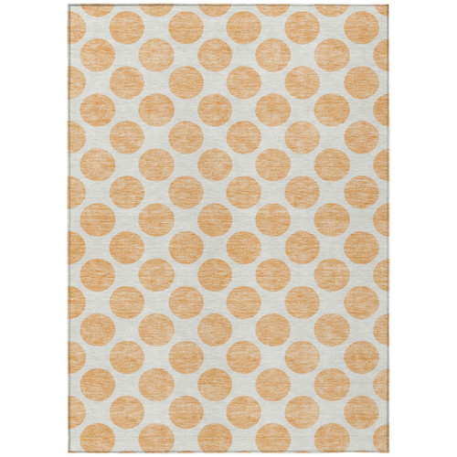 5' X 8' Peach And Ivory Polka Dot Washable Indoor Outdoor Area Rug
