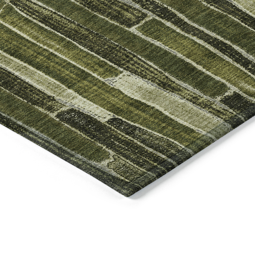 3' X 5' Olive Green And Dark Olive Green Striped Washable Indoor Outdoor Area Rug