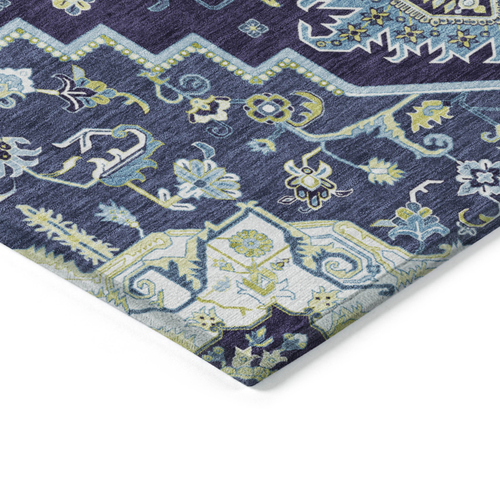 3' X 5' Navy Blue Ivory And Black Oriental Washable Indoor Outdoor Area Rug
