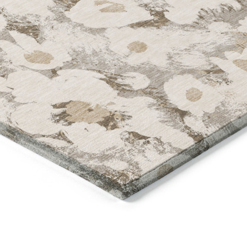 2' X 3' Khaki Floral Washable Non Skid Indoor Outdoor Area Rug