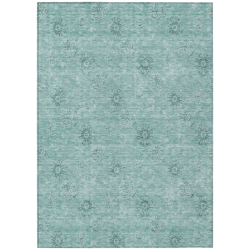 5' X 8' Teal Blue And Ivory Floral Washable Indoor Outdoor Area Rug