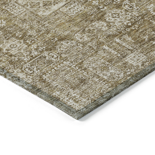 3' X 5' Brown Beige And Ivory Oriental Washable Indoor Outdoor Area Rug