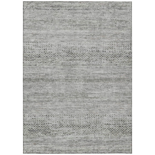 3' X 5' Gray And Charcoal Striped Washable Indoor Outdoor Area Rug