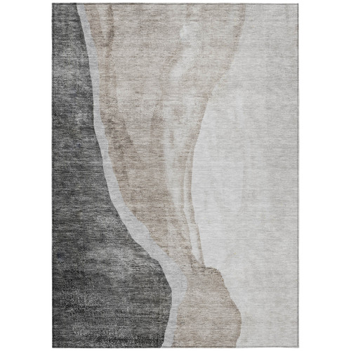 5' X 8' Charcoal Gray And Taupe Abstract Washable Indoor Outdoor Area Rug