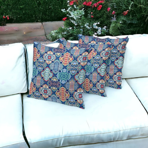 Set of Three 16" X 16" Green and Red Botanical Indoor Outdoor Throw Pillow Polyester