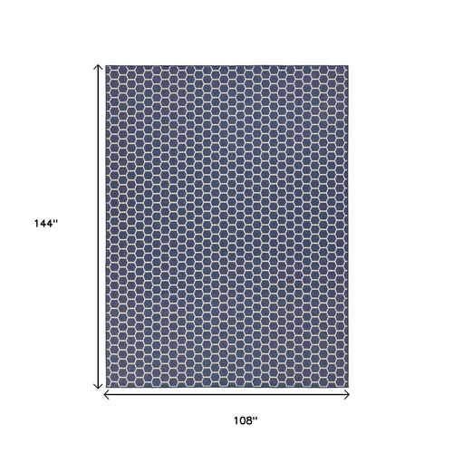 9' X 12' Navy Blue And Ivory Geometric Indoor Outdoor Area Rug