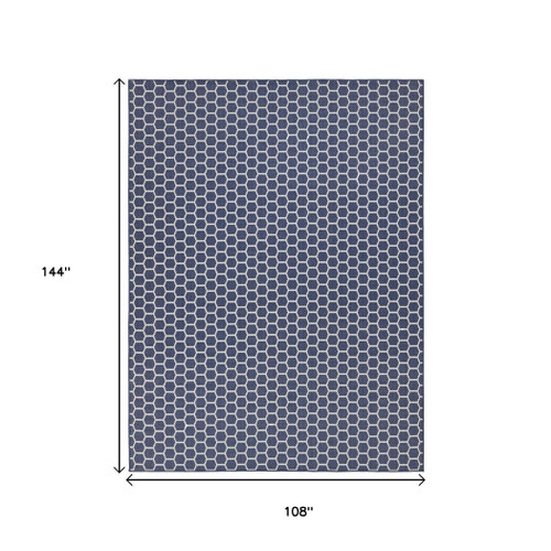 9' X 12' Navy Blue And Ivory Geometric Indoor Outdoor Area Rug