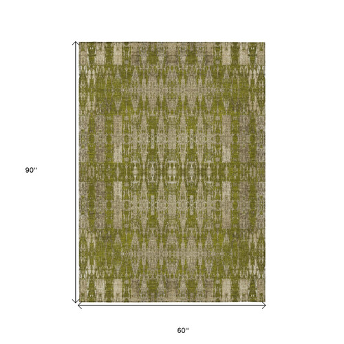 5' X 8' Olive Green Taupe And Beige Moroccan Washable Indoor Outdoor Area Rug