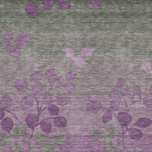 3' X 5' Purple And Gray Floral Washable Indoor Outdoor Area Rug - Purple, Gray