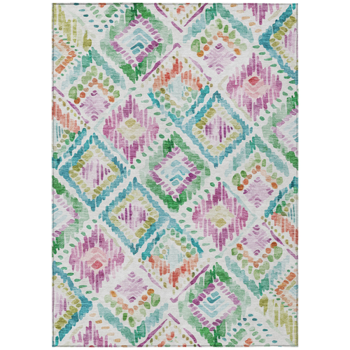 5' X 8' Teal Blue Green And Purple Geometric Washable Indoor Outdoor Area Rug