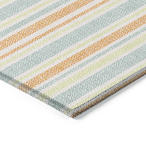2' X 3' Orange Green and Blue Striped Washable Non Skid Indoor Outdoor Area Rug