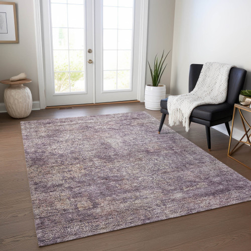 3' X 5' Plum And Lavender Floral Washable Indoor Outdoor Area Rug