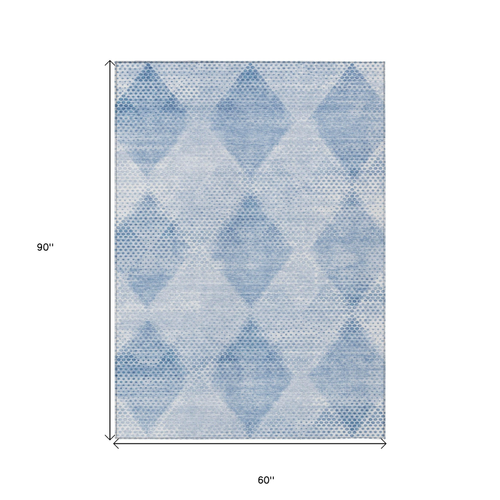 5' X 8' Blue Geometric Washable Non Skid Indoor Outdoor Area Rug
