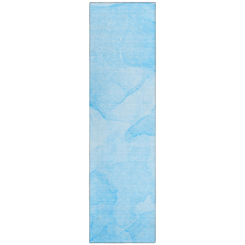 8' Runner Blue Abstract Washable Non Skid Indoor Outdoor Runner Rug