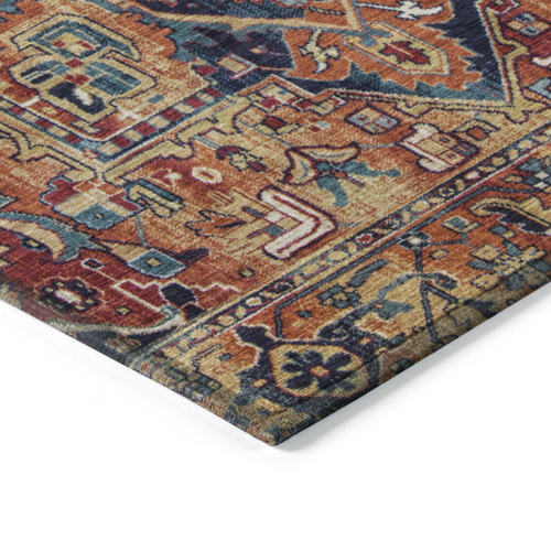 3' X 5' Red Orange and Blue Oriental Washable Non Skid Indoor Outdoor Area Rug