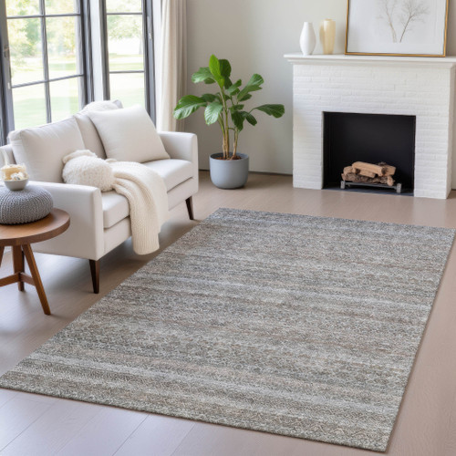 3' X 5' Brown And Beige Striped Washable Indoor Outdoor Area Rug - Brown, Beige