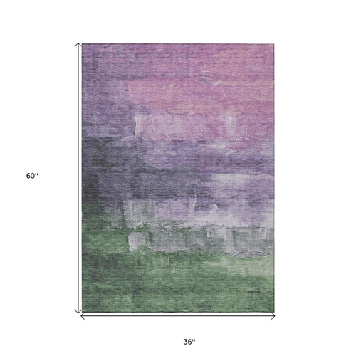 3' X 5' Lavender And Lilac Abstract Washable Indoor Outdoor Area Rug - Lavender, Lilac