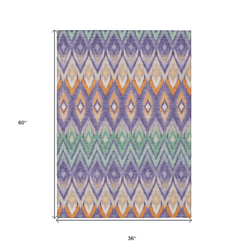 3' X 5' Purple Lilac And Orange Southwestern Washable Indoor Outdoor Area Rug