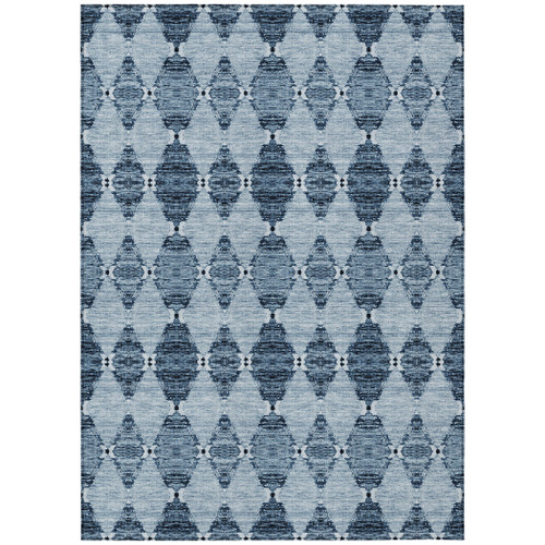 5' X 8' Navy Blue And Denim Blue Moroccan Washable Indoor Outdoor Area Rug