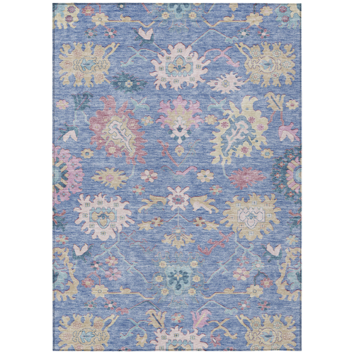 5' X 8' Blue Pink And Ivory Floral Washable Indoor Outdoor Area Rug