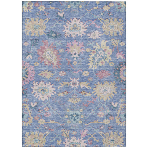 5' X 8' Blue Pink And Ivory Floral Washable Indoor Outdoor Area Rug