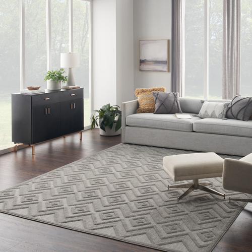 9' X 12' Gray And Silver Indoor Outdoor Area Rug
