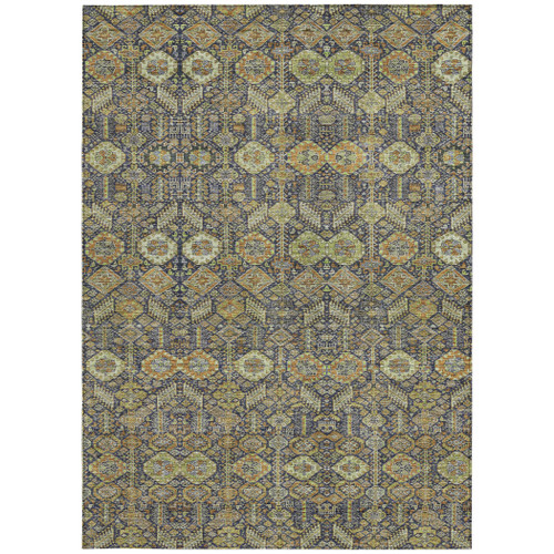 3' X 5' Blue and Orange Floral Washable Non Skid Indoor Outdoor Area Rug