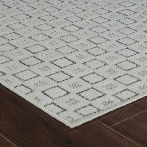 5' X 7' Cream and Beige Geometric Distressed Indoor Outdoor Area Rug