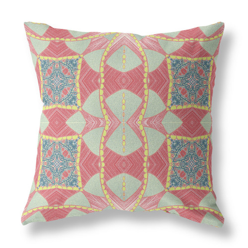 26" X 26" Red And Aqua Blown Seam Geometric Indoor Outdoor Throw Pillow